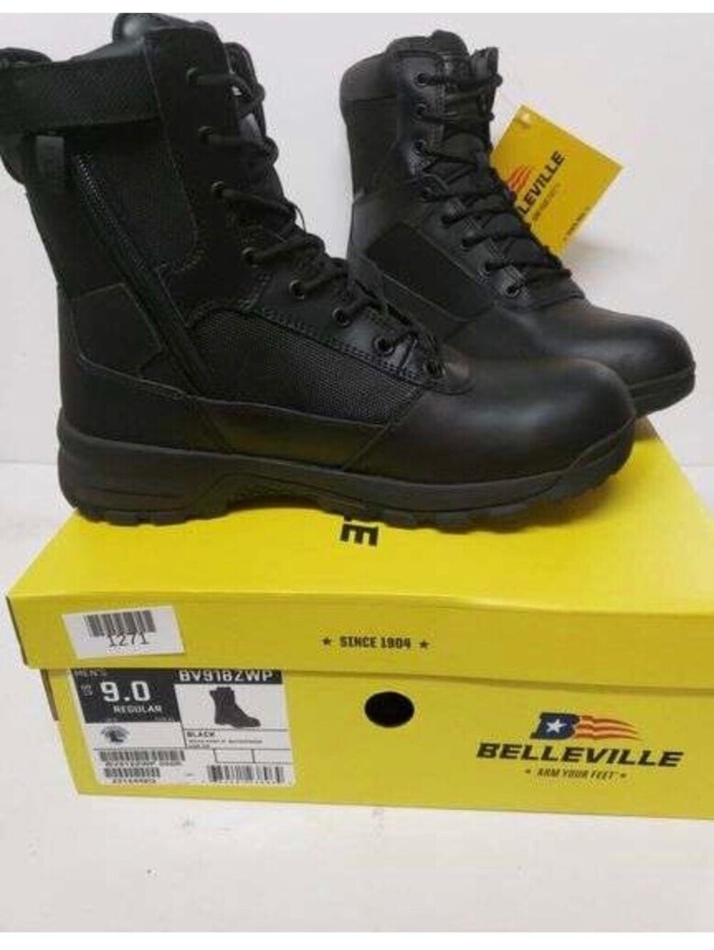 Belleville Tactical Boots Black Leather Nylon Side Zipper Lace-Up Sizes 9 & 10